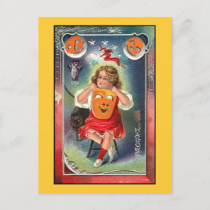 Cartão Postal Vintage - Halloween Girl with Mask