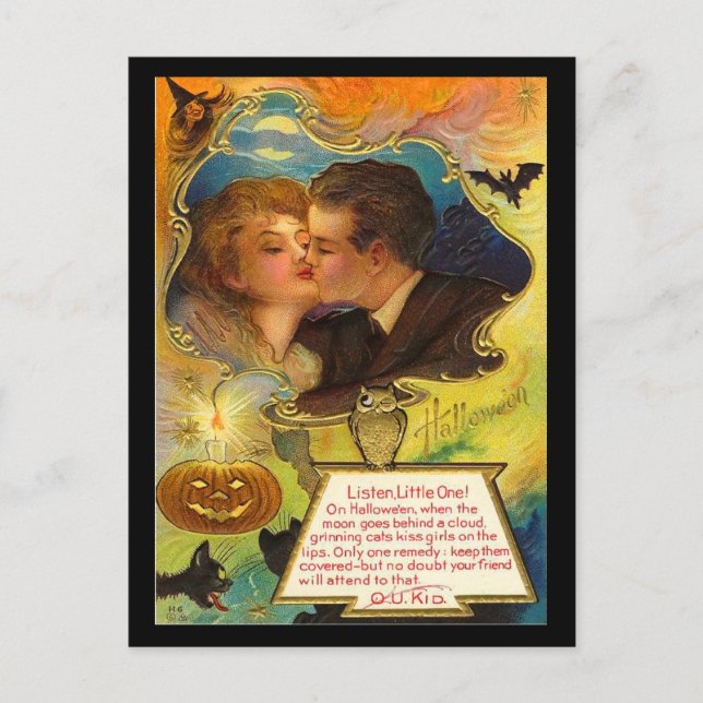 Cartão Postal Vintage Halloween Kiss (Frente)