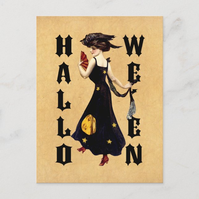 Cartão Postal Vintage Halloween Lady (Frente)