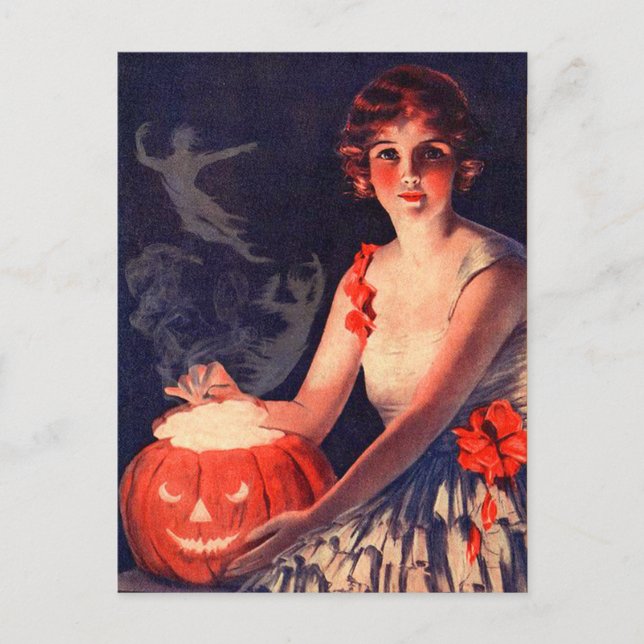 Cartão Postal Vintage Halloween Magic Pumpkin (Frente)