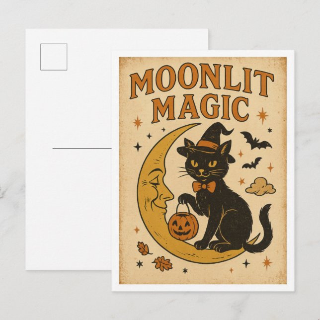 Cartão Postal Vintage Halloween Moonlit Magic (Frente/Verso)