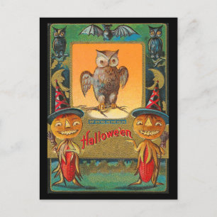 Cartão Postal Vintage Halloween Owl