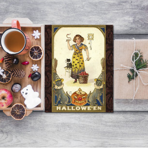 Cartão Postal Vintage Halloween preparando-se para a festa