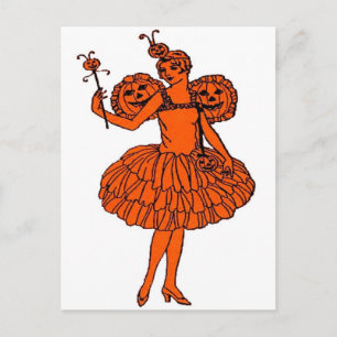 Cartão Postal Vintage Halloween Pumpkin Fairy
