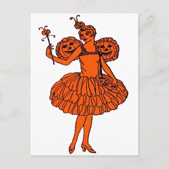 Cartão Postal Vintage Halloween Pumpkin Fairy (Frente)