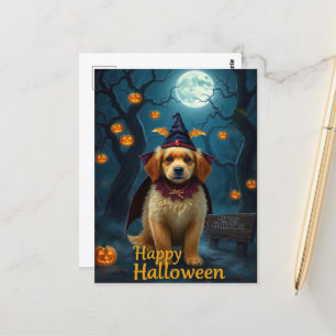 Cartão Postal Vintage Halloween - Pup Cute com Pumpkin Lanterna