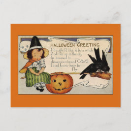 Cartão Postal Vintage Halloween saúda bruxa corcunda