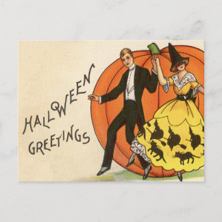 Cartão Postal Vintage Halloween Saudações - Casal Dançante -