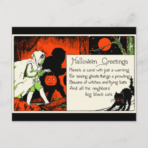 Cartão Postal Vintage Halloween Saudando Criança Fantasma Negra