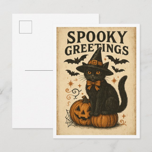 Cartão Postal Vintage Halloween Spooky Greetings (Frente/Verso)