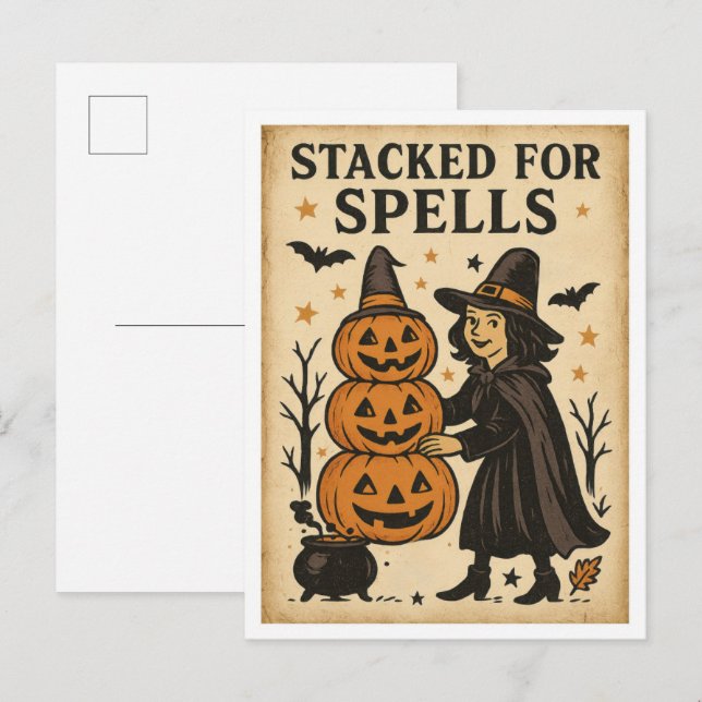 Cartão Postal Vintage Halloween Stacked for Spells (Frente/Verso)