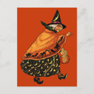 Cartão Postal Vintage Halloween Velha Bruxa