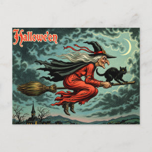 Cartão Postal Vintage Halloween Witch