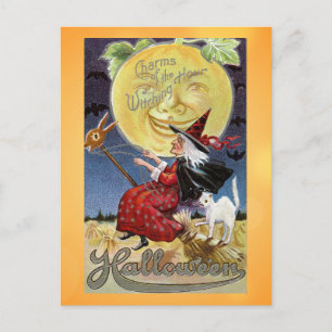 Cartão Postal Vintage Halloween Witch Hour