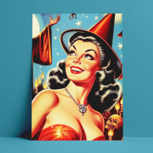 Cartão Postal Vintage Halloween Witch Pin-up