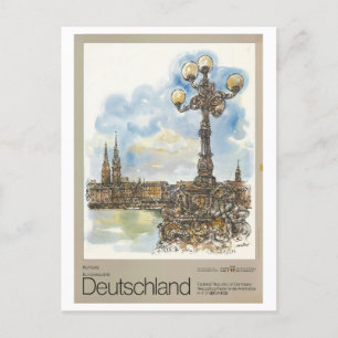 Cartão Postal Vintage Hamburg Germany Watercolor Poster de viage