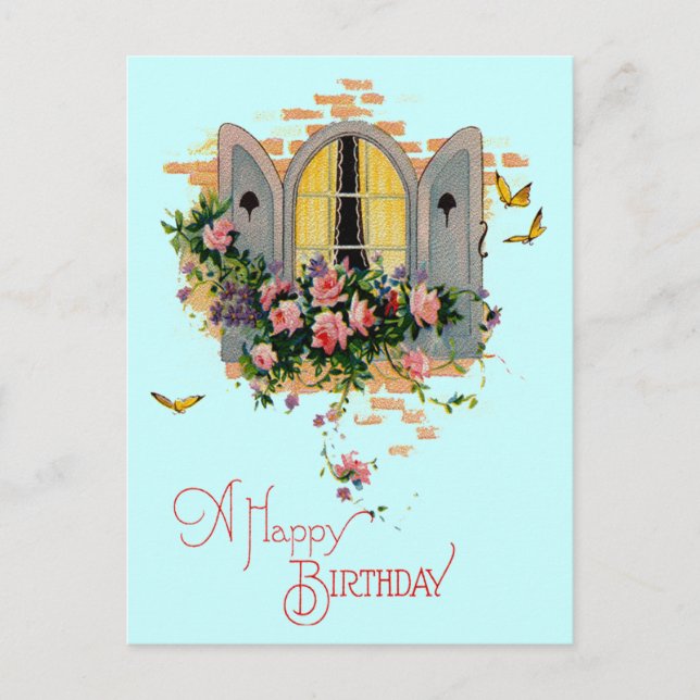 Cartão Postal Vintage Happy Birthday (Frente)