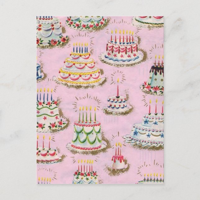 Cartão Postal Vintage Happy Birthday Cakes (Frente)