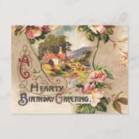 Vintage Happy Birthday Card Trabalho de arte