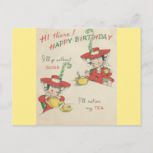 Cartão Postal Vintage Happy Birthday Tea