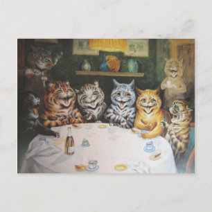 Cartão Postal Vintage Happy Cat Family