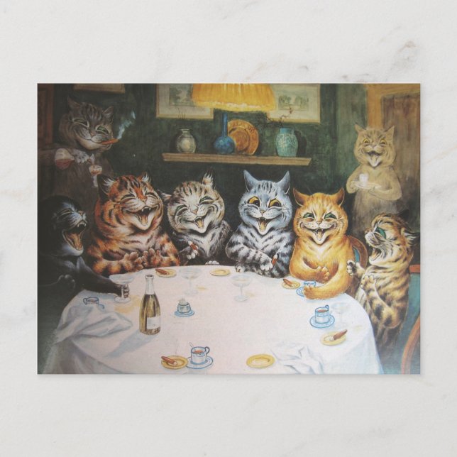 Cartão Postal Vintage Happy Cat Family (Frente)