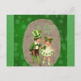 Cartão Postal Vintage Happy Dia de São Patrício Kids Irish Green