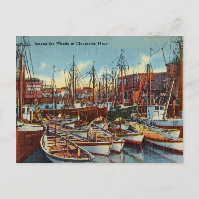 Cartão Postal Vintage Harbor Gloucester, Massachusetts (Frente)