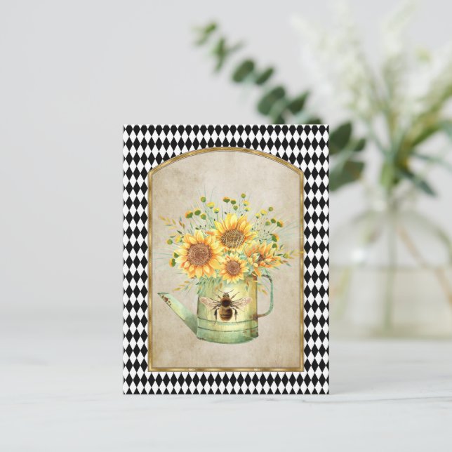 Cartão Postal Vintage Harlequin Garden Sunflower (Em pé/Frente)