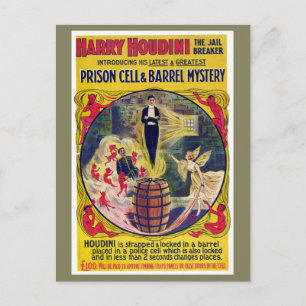 Cartão Postal Vintage Harry Houdini - Célula da Prisão e Mistéri