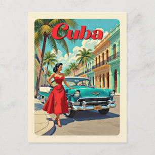 Cartão Postal Vintage Havana Cuba Classic Car Retro Viagem