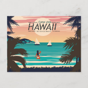 Cartão Postal Vintage Hawaii Beach no Sunset Postcard