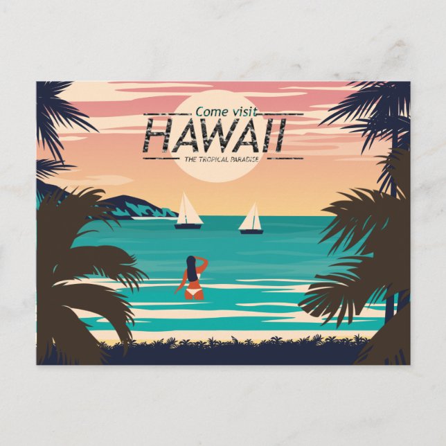 Cartão Postal Vintage Hawaii Beach no Sunset Postcard (Frente)