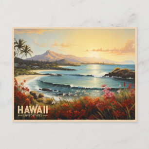 Cartão Postal Vintage Hawaii Beach Tropical Paradise Painting