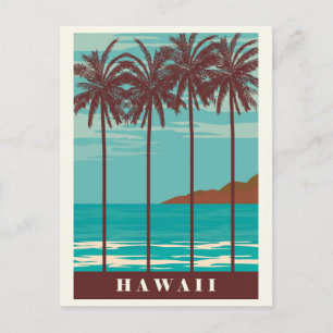 Cartão Postal Vintage Hawaii Ocean Beach Palm Tree