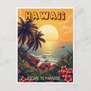 Cartão Postal Vintage Hawaii Ocean Beach Retro Floral Viagem