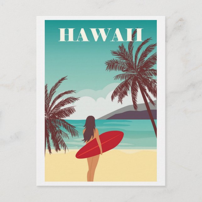 Cartão Postal Vintage Hawaii Ocean Beach Surfing Viagem (Frente)
