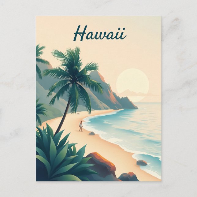 Cartão Postal Vintage Hawaii Travel Illustration (Frente)