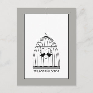 Cartão Postal Vintage Heart Birdcage Casamento Obrigado