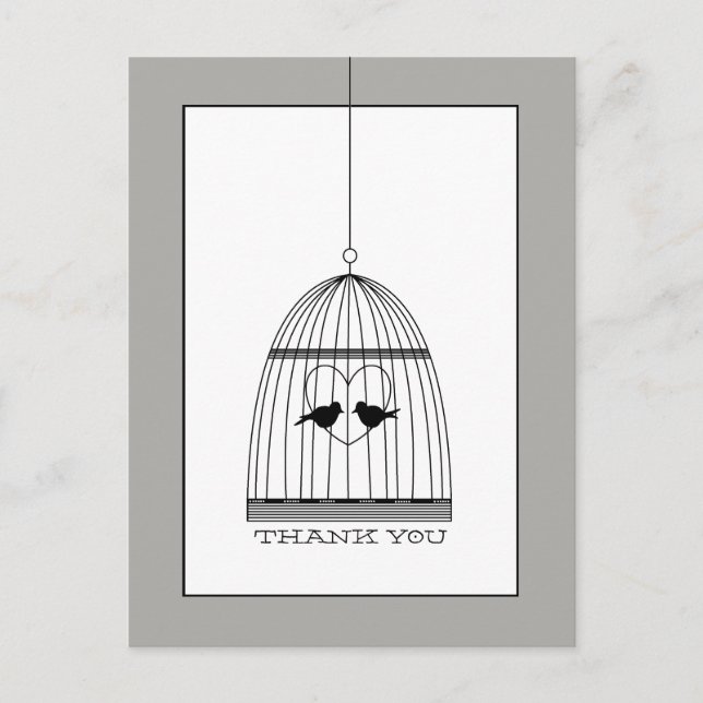 Cartão Postal Vintage Heart Birdcage Casamento Obrigado (Frente)