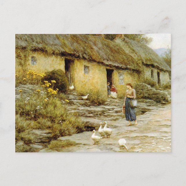 Cartão Postal Vintage Helen Allingham Irish Cottage (Frente)