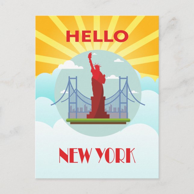 Cartão Postal Vintage Hello New York Viagem (Frente)