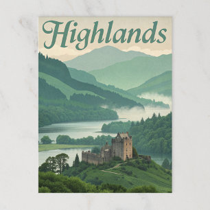 Cartão Postal Vintage Highlands Misty Loch & Castle