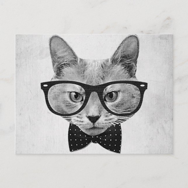 Cartão Postal Vintage hipster cat (Frente)