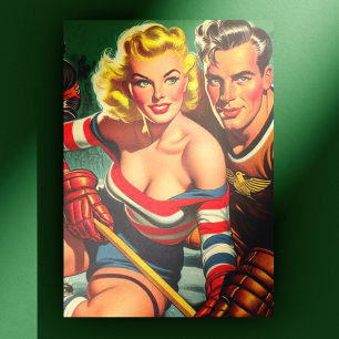Cartão Postal Vintage Hockey Girl