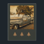 Cartão Postal Vintage Holiday-Christmas Tree in Car<br><div class="desc">Mande uma sensação de vintagem,  nostálgica a qualquer um com esta placa de posto de imagem de um veículo antigo pronto para trazer para casa a árvore de Natal cortada. Foto tirada em Dunmore,  PA. Retro Amor.</div>