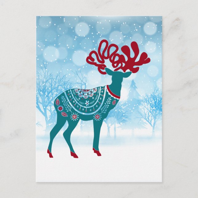 Cartão Postal Vintage Holiday Winter Scandinavian Moose (Frente)