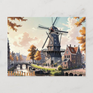 Cartão Postal Vintage Holland Windmill