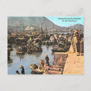 Cartão Postal Vintage, Hong Kong Bumboat no porto