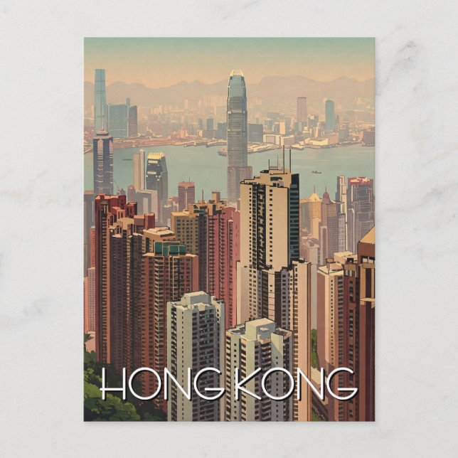 Cartão Postal Vintage Hong Kong Skyscrapers Viagem (Frente)
